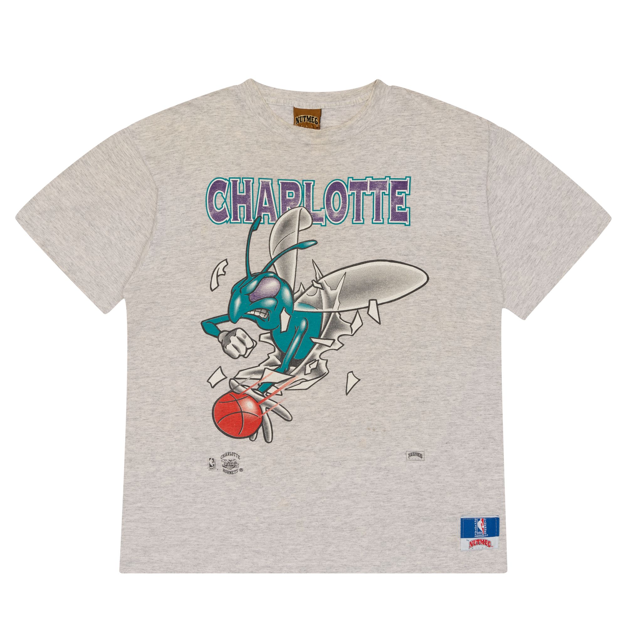 Charlotte Hornets Nutmeg Double-Sided 90s NBA Tee Grey sold by PLUS