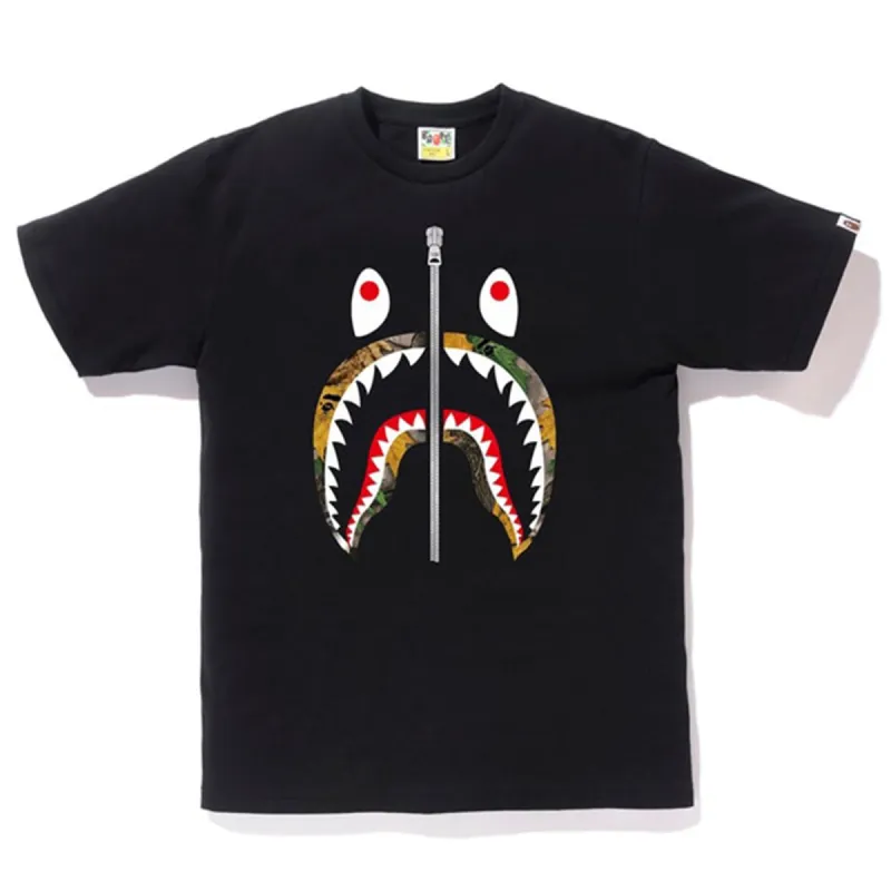 BAPE Forest Camo Shark Tee Black/Beige sold by PLUS