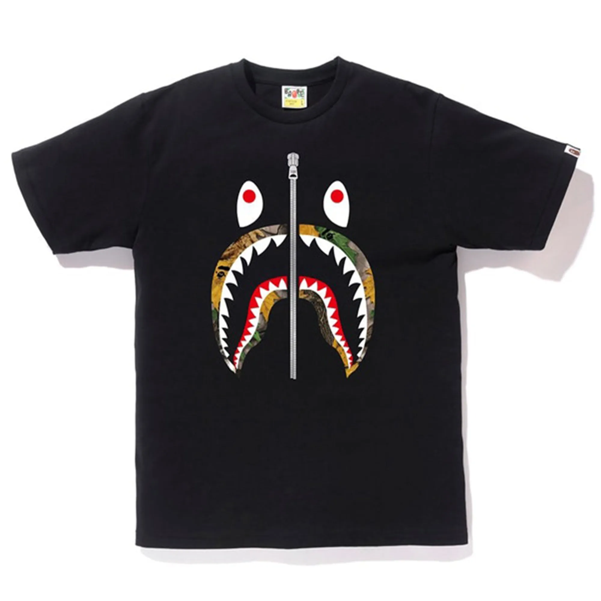 BAPE Forest Camo Shark Tee Black/Beige sold by PLUS