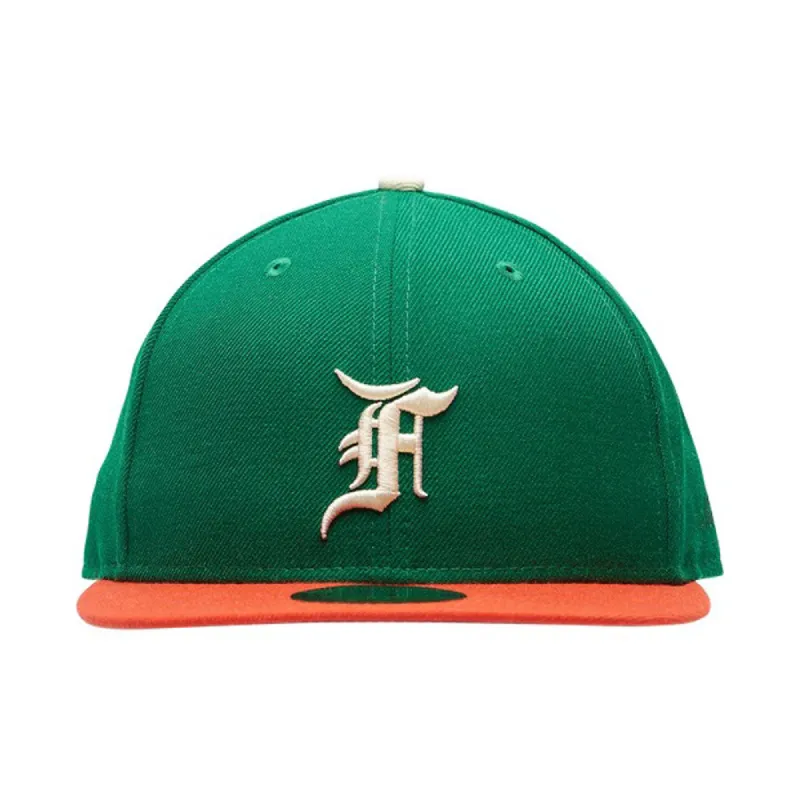Fear of God Essentials New Era 59Fifty Fitted Hat (FW21) Green/Orange sold by PLUS