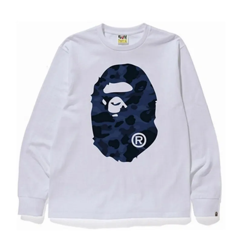 BAPE Color Camo Big Ape Head L/S Tee White/Navy sold by PLUS