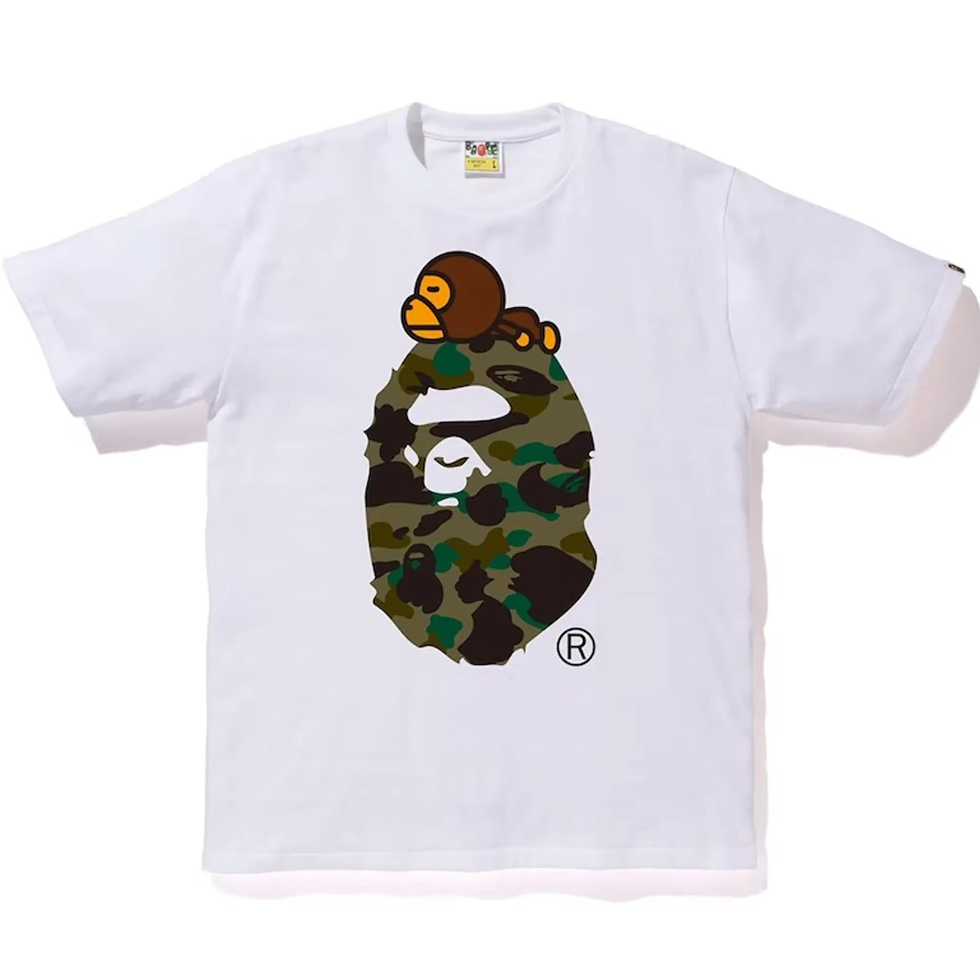 Bape 1st Camo Milo on Big Ape Tee White/Green sold by PLUS