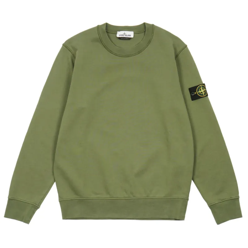 Stone Island Cotton Fleece Crewneck Sweatshirt Olive Green sold by PLUS