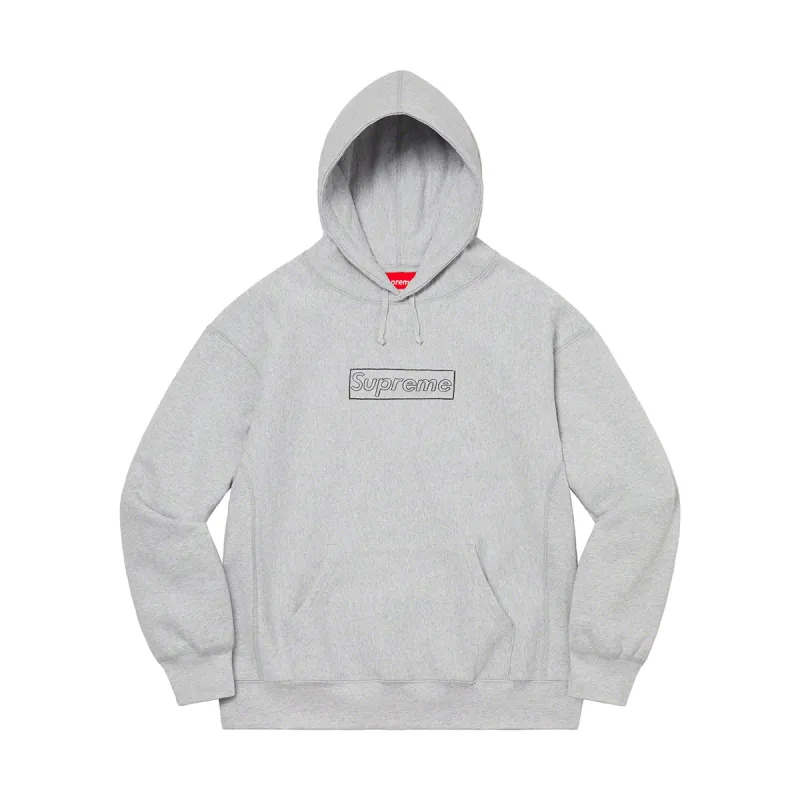Supreme KAWS Chalk Logo Hooded Sweatshirt Heather Grey made by PLUS