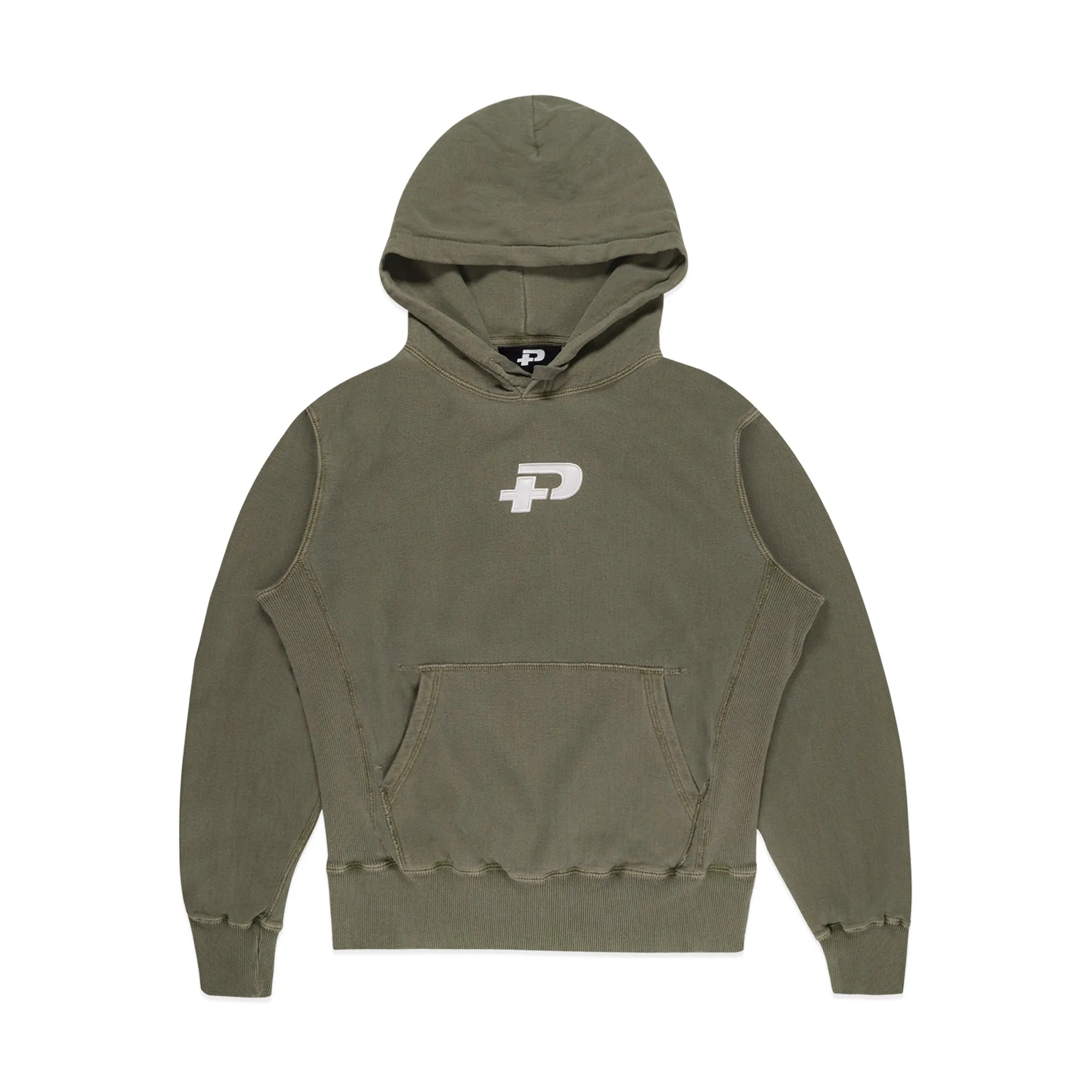 Plus Embroidered Logo Hoodie Olive Sand sold by PLUS