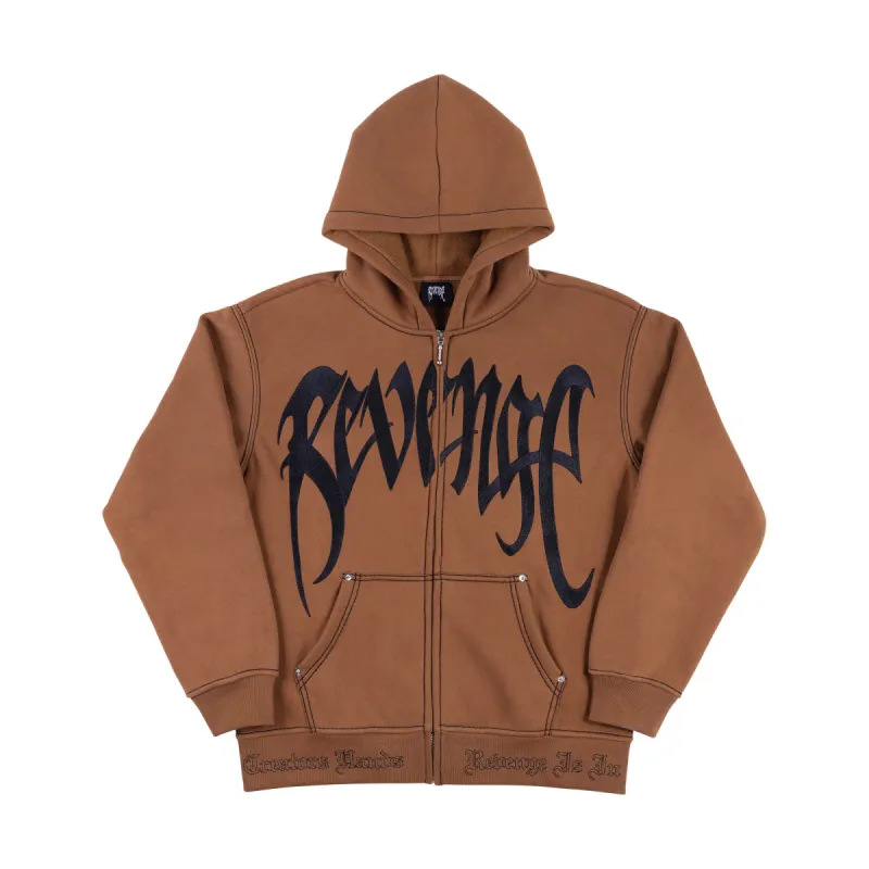 Revenge Contrast Embroidered Zip Up Brown sold by PLUS