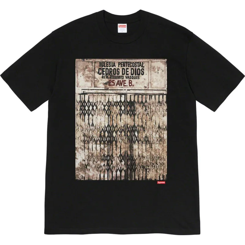 Supreme Martin Wong Iglesia Pentecostal Tee Black sold by PLUS