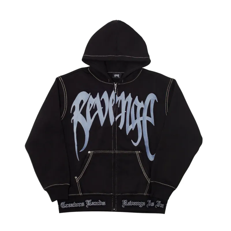 Revenge Contrast Embroidered Zip Black/Blue sold by PLUS