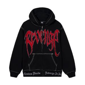 REVENGE Contrast Embroidered ジップ パーカー○関送無料○ Revenge Contrast Embroidered Zip Black/Red | Parallel