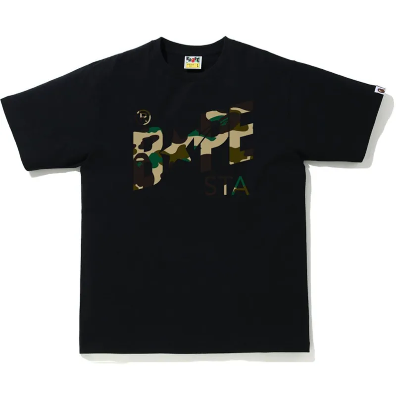 BAPE 1st Camo Bapesta Logo Tee Black/Yellow sold by PLUS