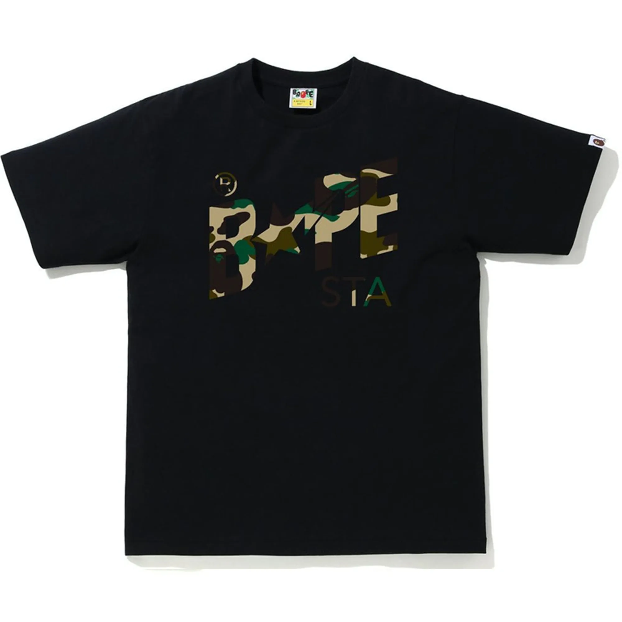 BAPE 1st Camo Bapesta Logo Tee Black/Yellow sold by PLUS