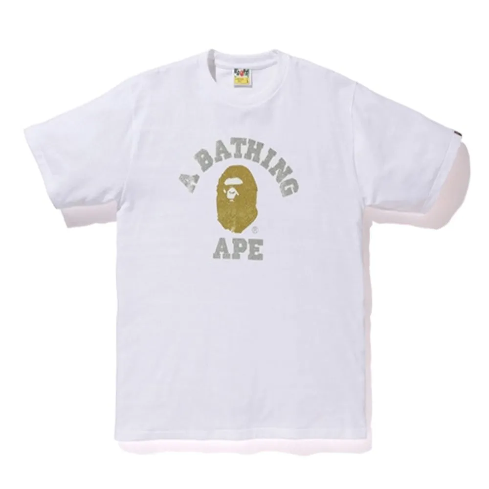 BAPE Glitter College Tee White/Gold sold by PLUS