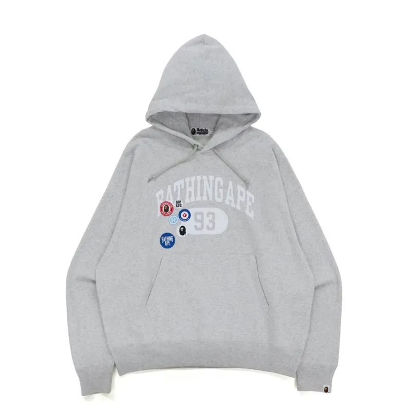 Bape Badge Motif Loose Fit Pullover Hoodie Gray sold by PLUS
