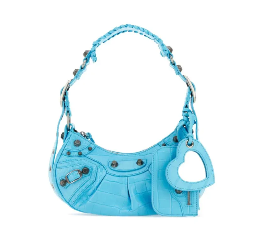 Balenciaga Le Cagole Shoulder Bag XS Blue Embossed Croc sold by PLUS