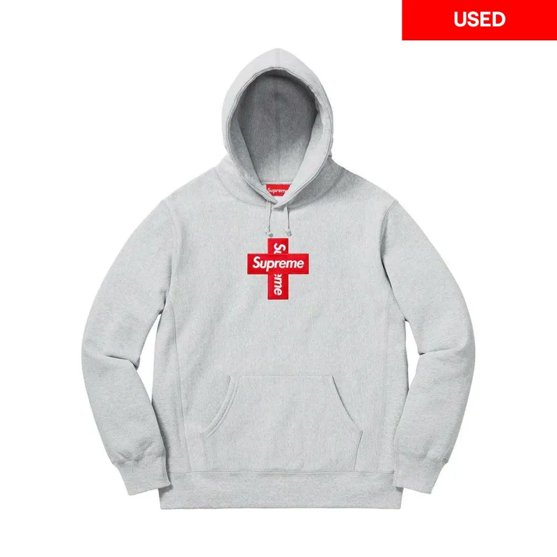Supreme Cross Box Logo Hooded Sweatshirt Heather Grey (Used) sold by PLUS