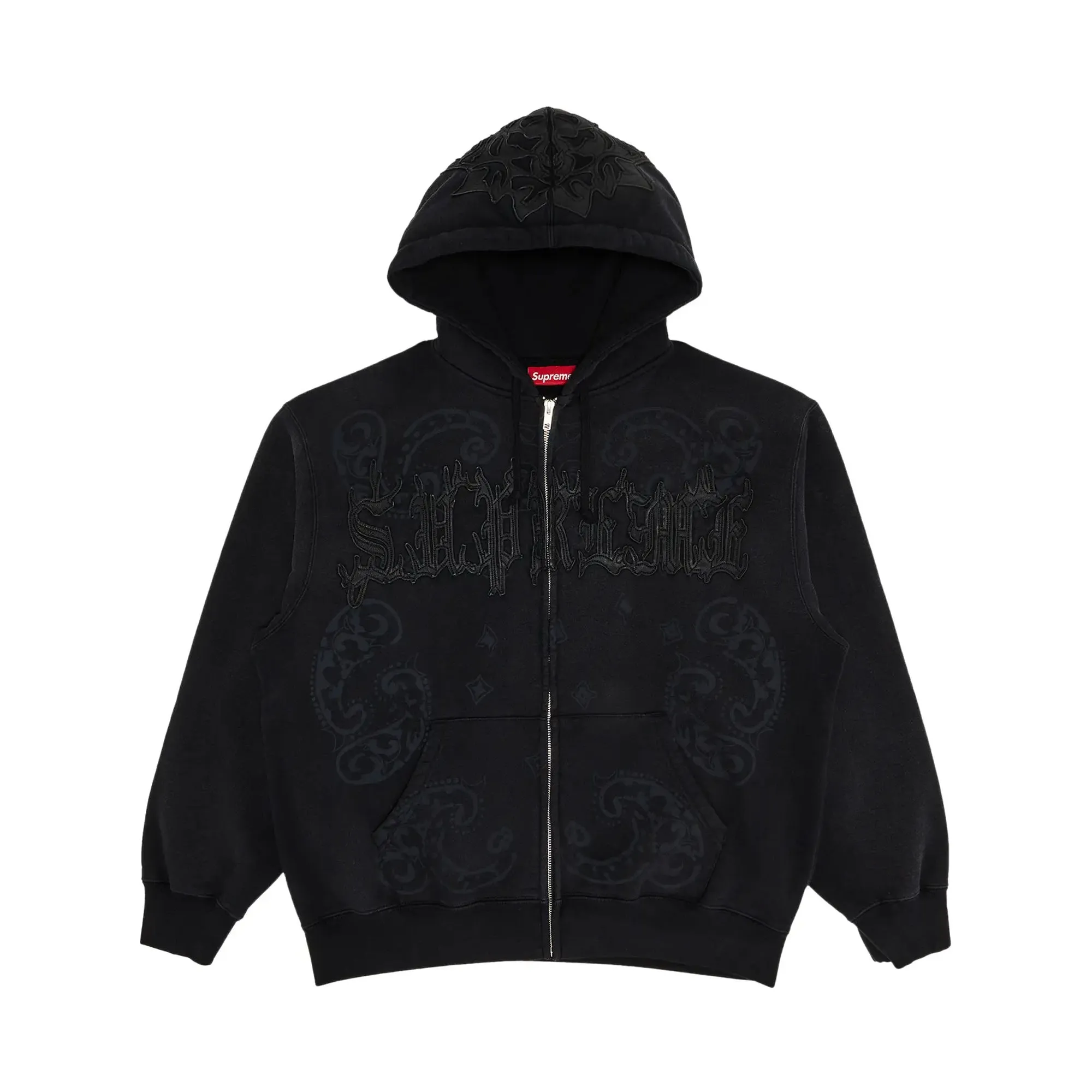 Supreme Leather Applique Zip Up Hooded Sweatshirt Black sold by PLUS