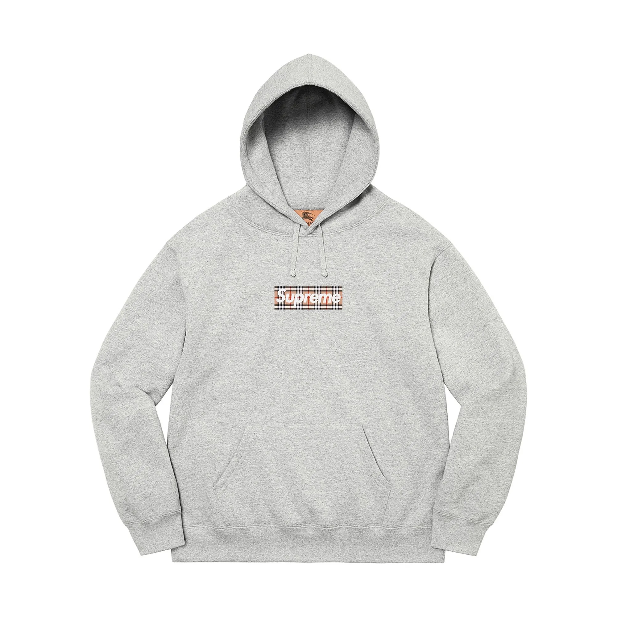 Supreme Burberry Box Logo Hooded Sweatshirt Heather Grey sold by PLUS