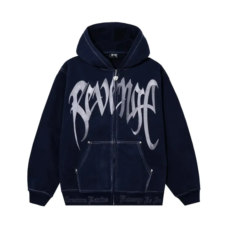 Revenge Arch Embroidered Zip Hoodie Navy sold by PLUS
