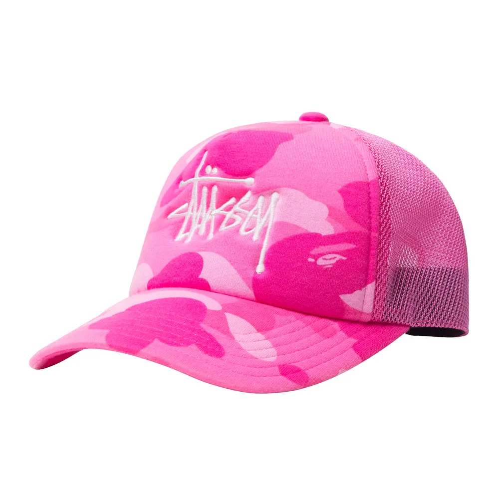 BAPE x Stussy Trucker Cap Pink sold by PLUS