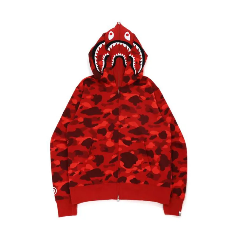 BAPE Color Camo Shark Wide Fit Full Zip Double Hoodie Red sold by PLUS