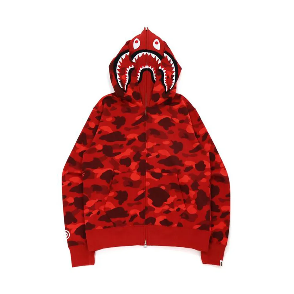 BAPE Color Camo Shark Wide Fit Full Zip Double Hoodie Red sold by PLUS