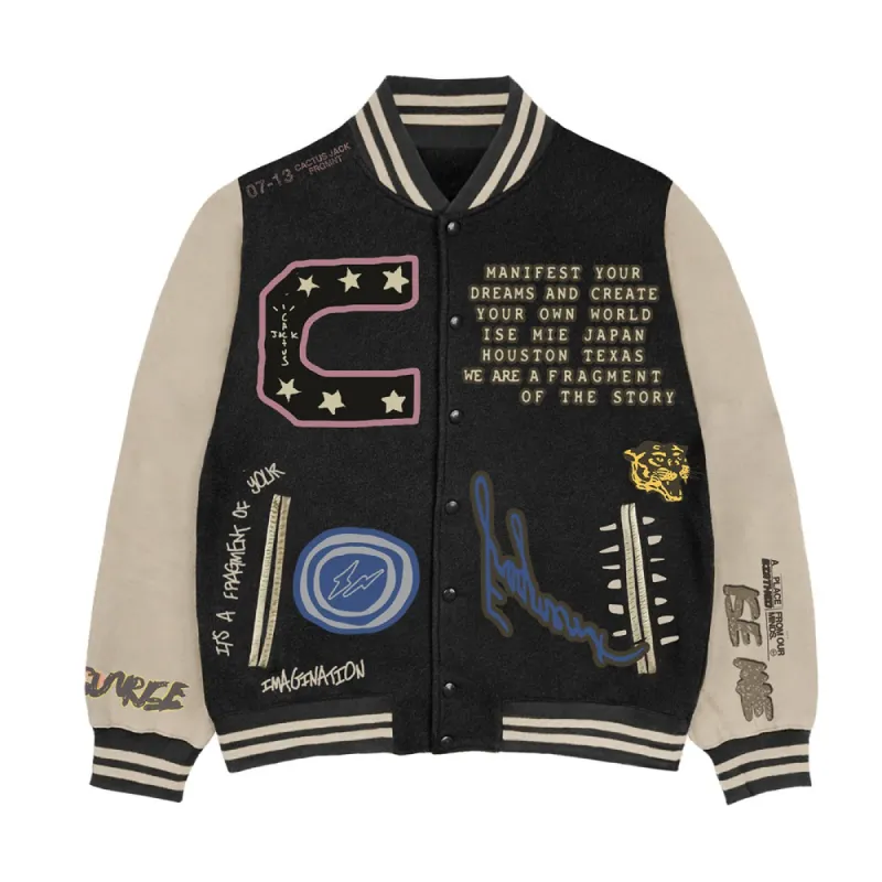 Travis Scott Cactus Jack For Fragment Manifest Letterman Jacket Brown/Cream sold by PLUS
