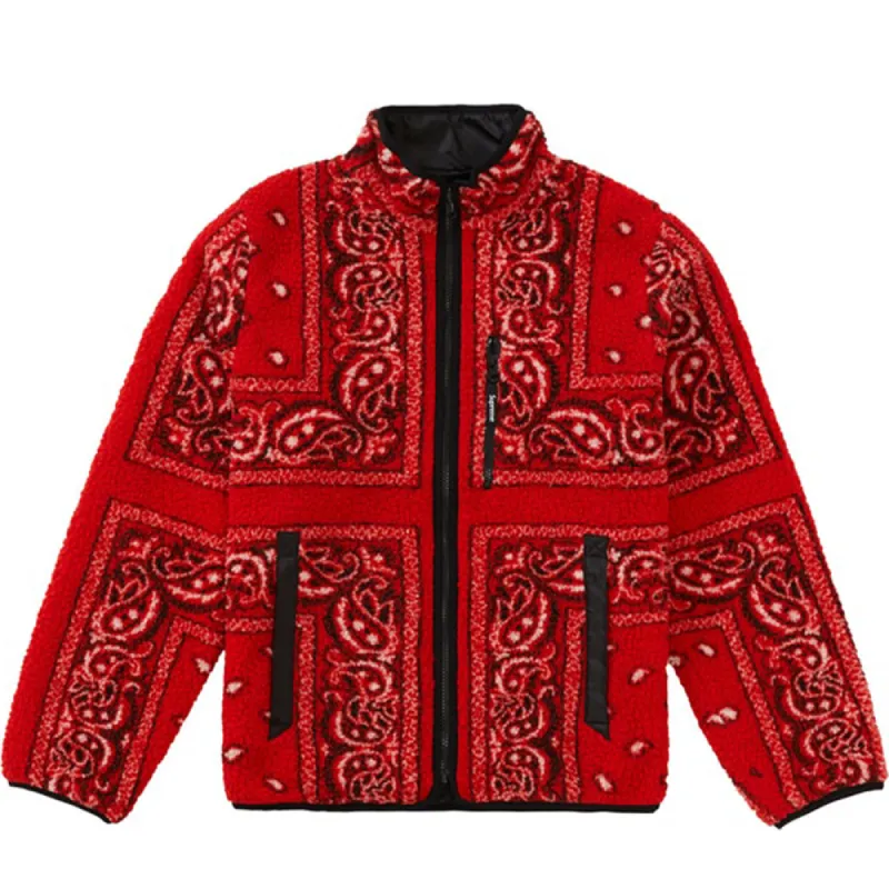 Supreme Reversible Bandana Fleece Jacket Red sold by PLUS