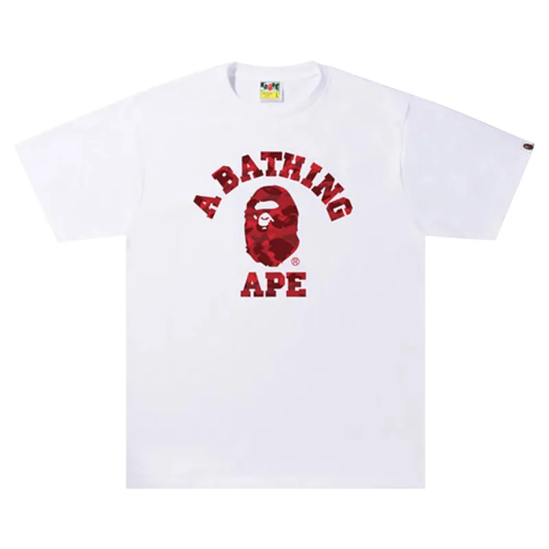 Bape Text Color Camo College Tee White Red sold by PLUS