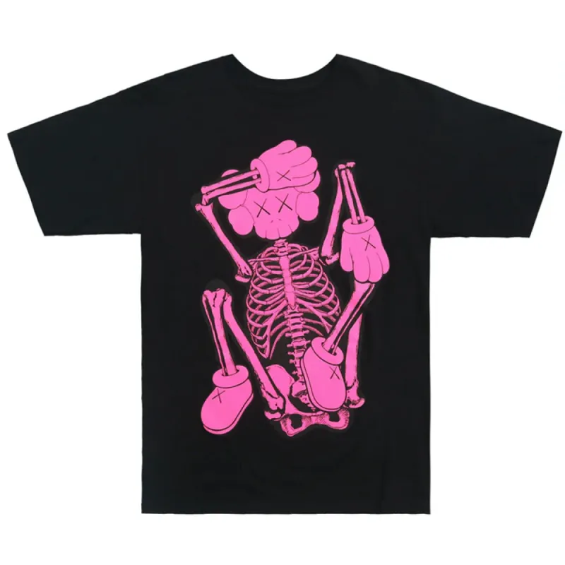 Kaws Skeleton New Fiction T-Shirt Pink sold by PLUS