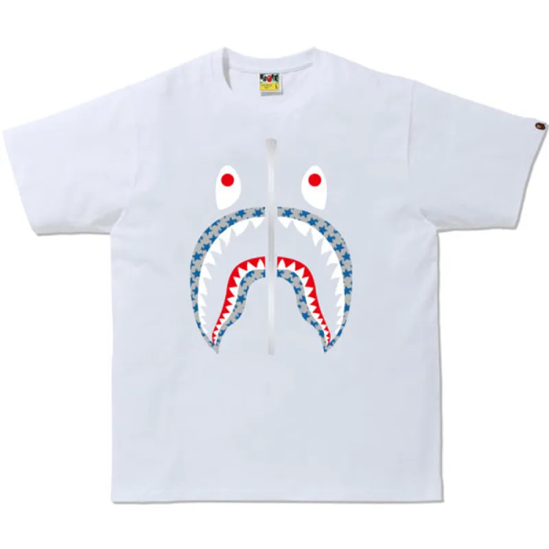 BAPE STA Pattern Shark Tee White/Blue sold by PLUS