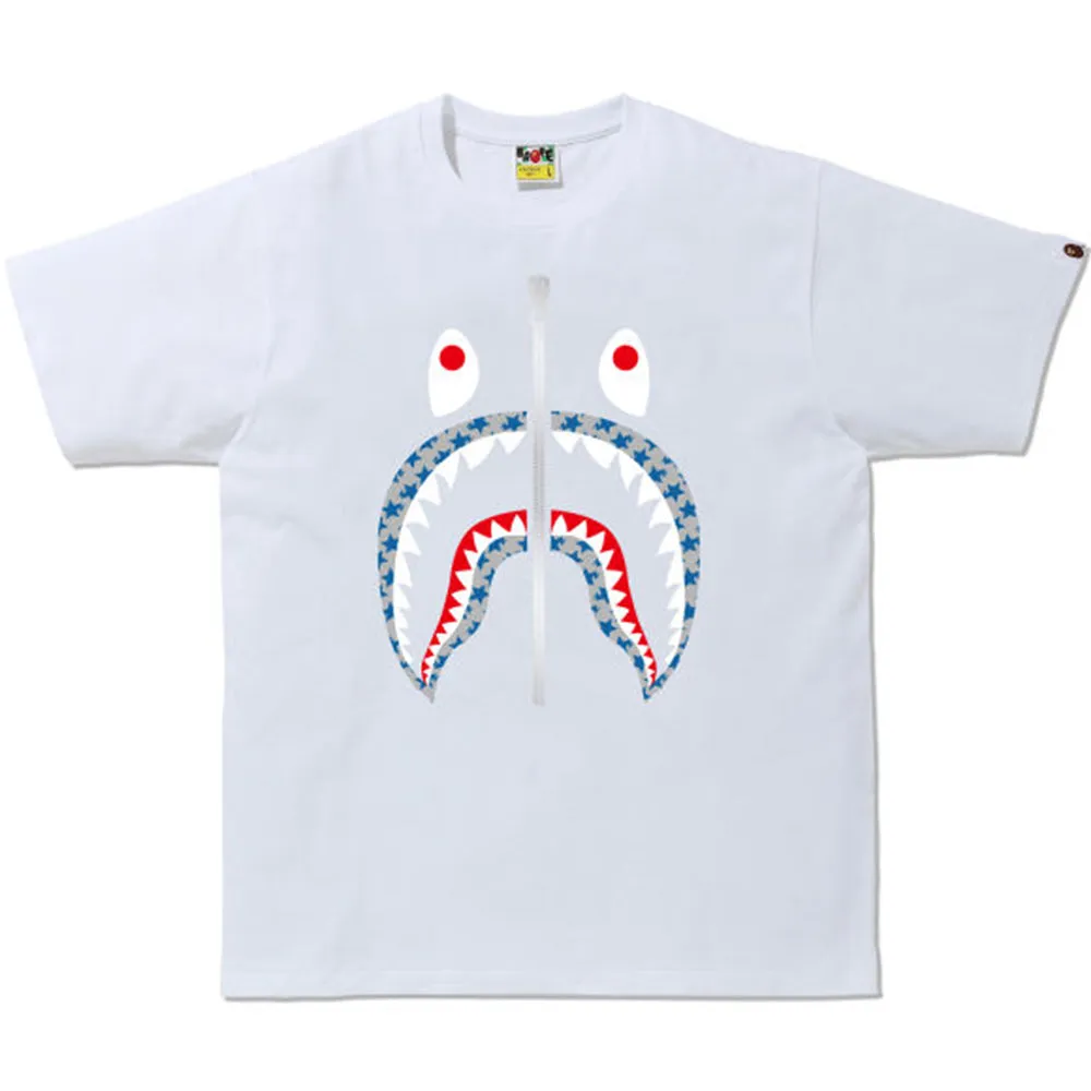 BAPE STA Pattern Shark Tee White/Blue sold by PLUS