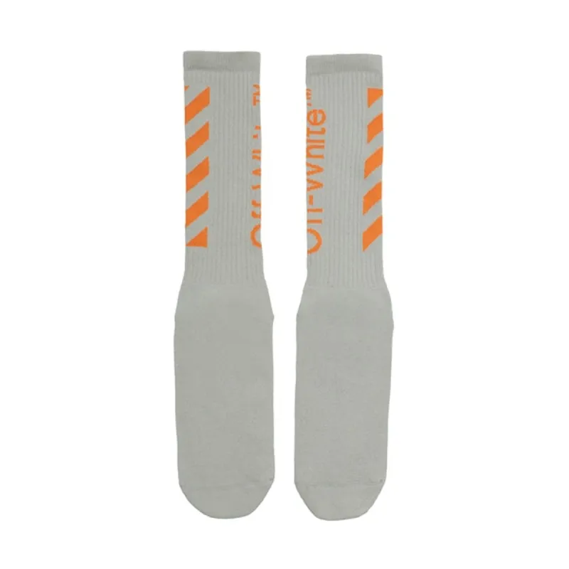 OFF-WHITE Diag Mid Socks Light Grey/Orange sold by PLUS