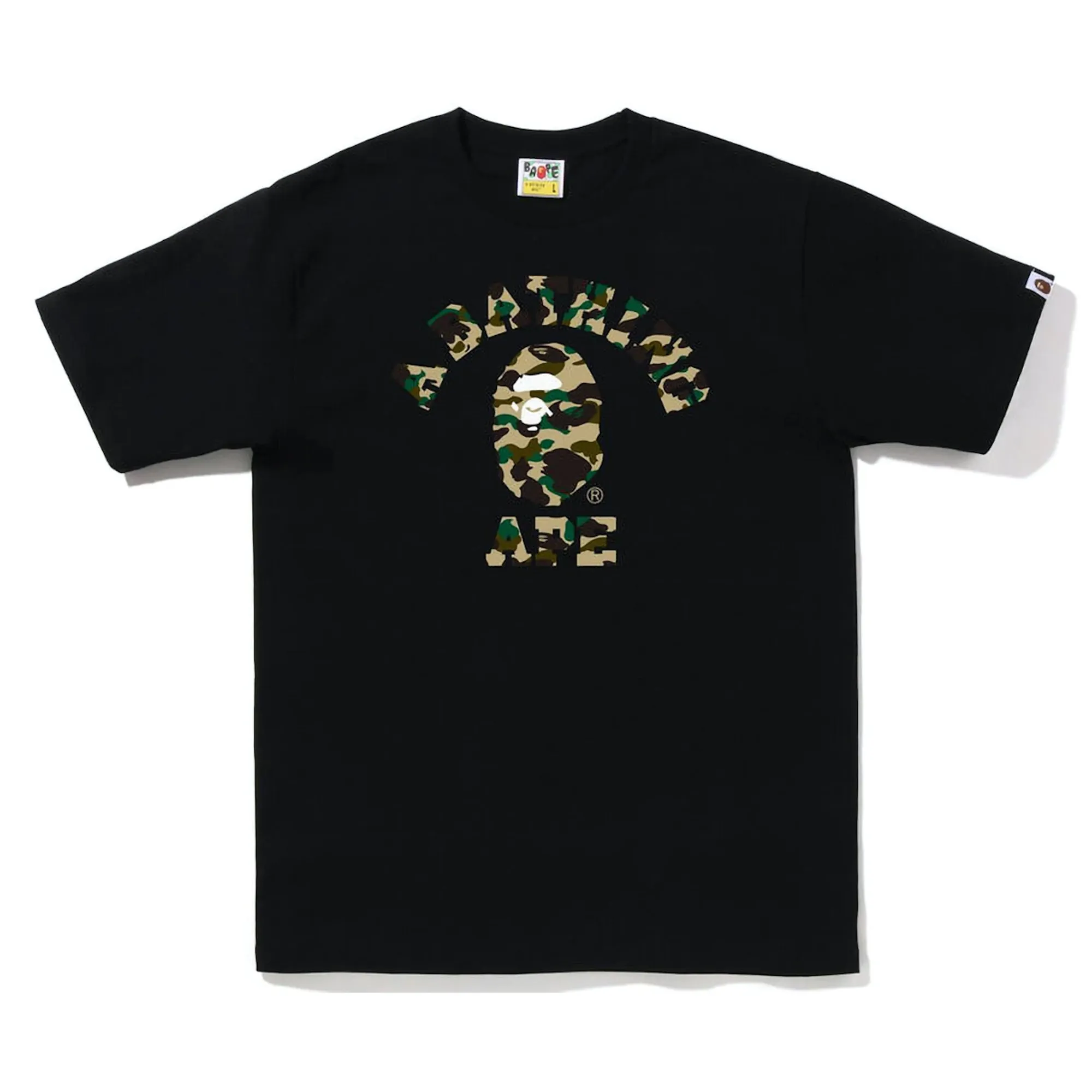 Bape Text 1st Camo College Tee Black Yellow sold by PLUS