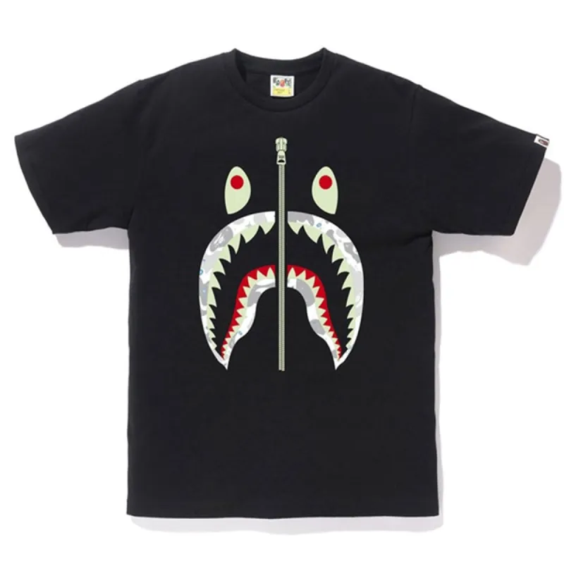 BAPE Space Camo Front Shark Tee Black sold by PLUS