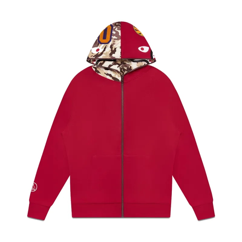 OVO x BAPE Camo Shark Reversible Full-Zip Hoodie Red sold by PLUS