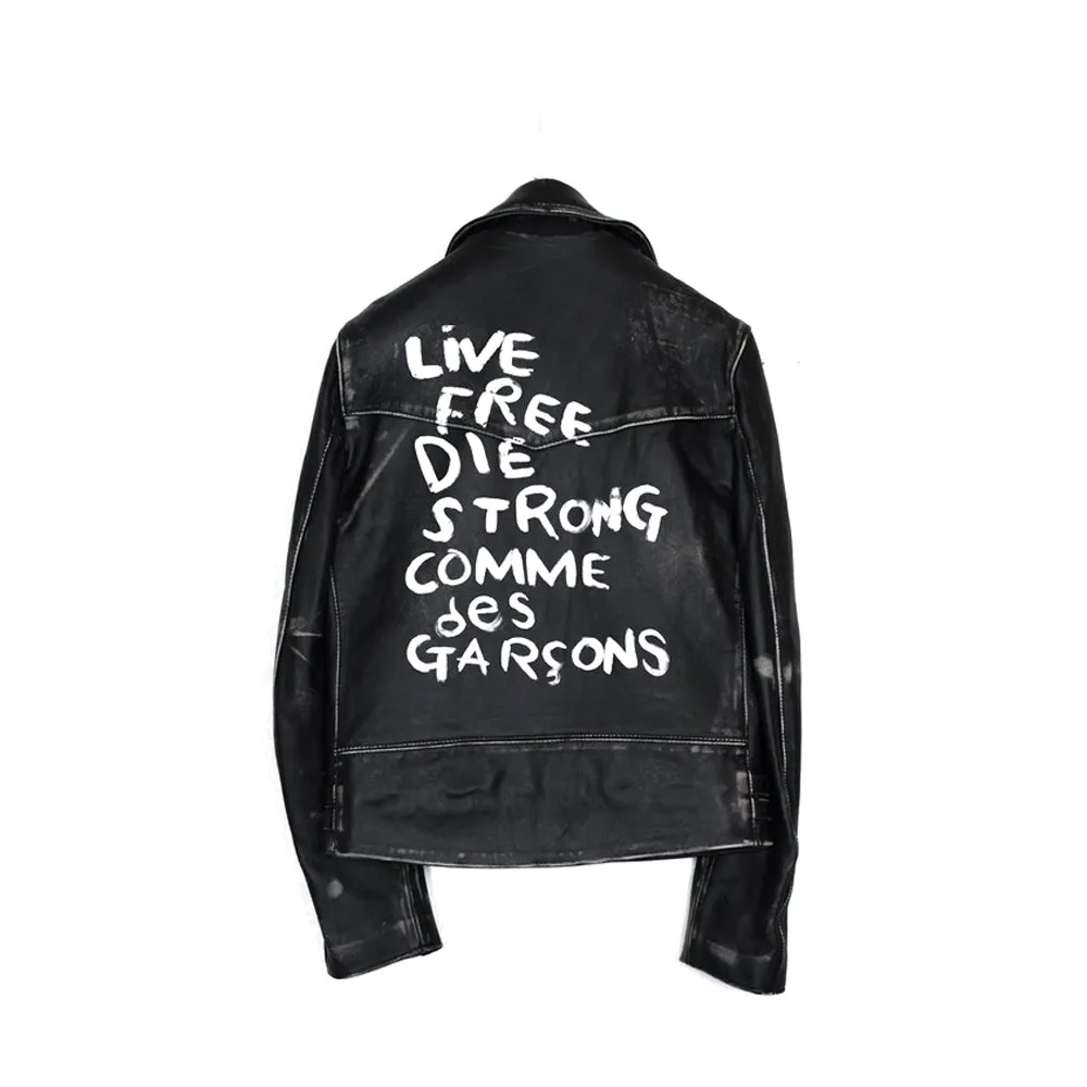 Comme Des Garcons Lewis Leather "Live Free Die Strong" Leather Jacket sold by PLUS
