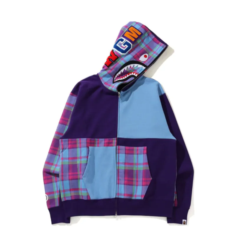 Bape Check Shark Relaxed Full Zip Hoodie Purple sold by PLUS