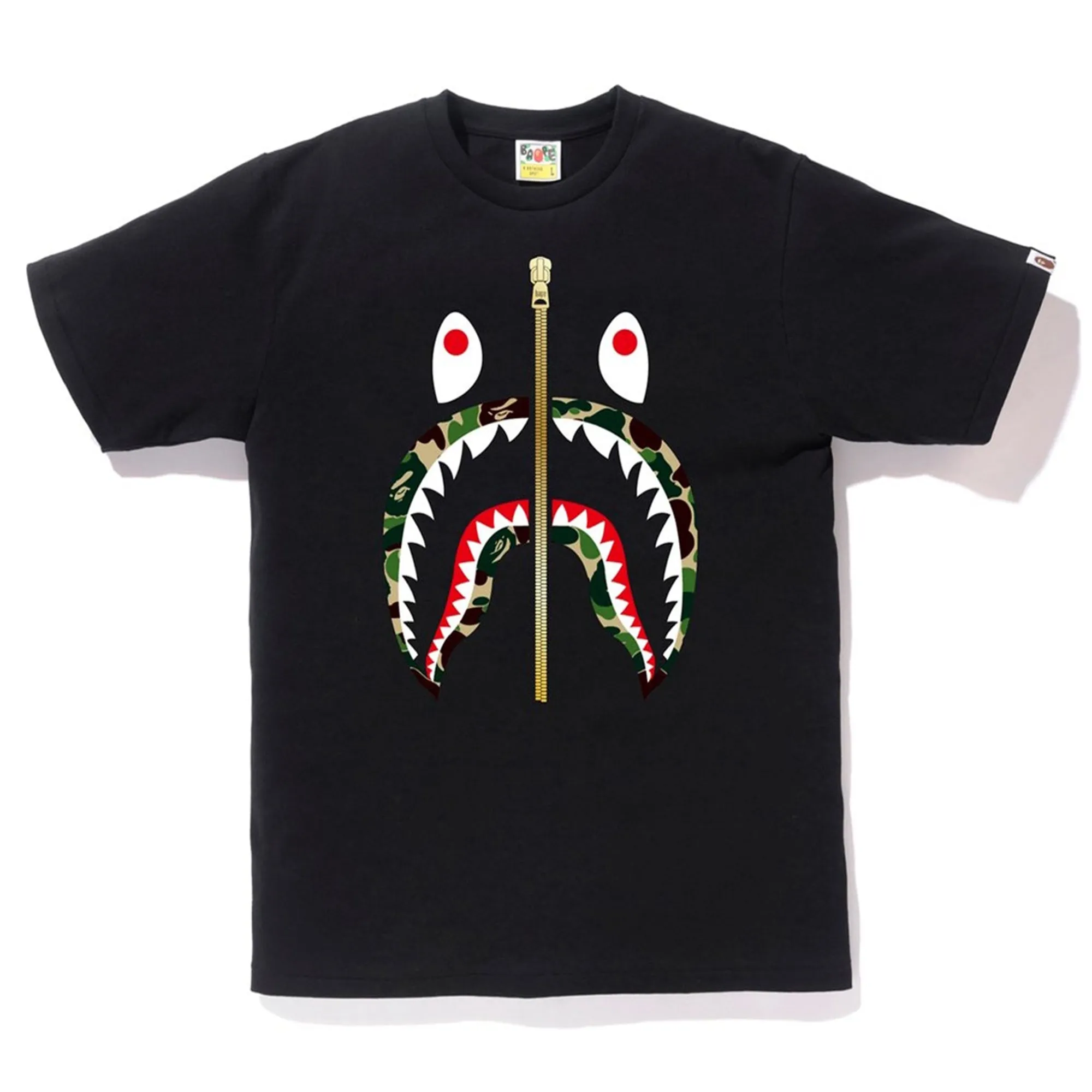 BAPE ABC Camo Gold Zip Shark Tee Black/Green sold by PLUS