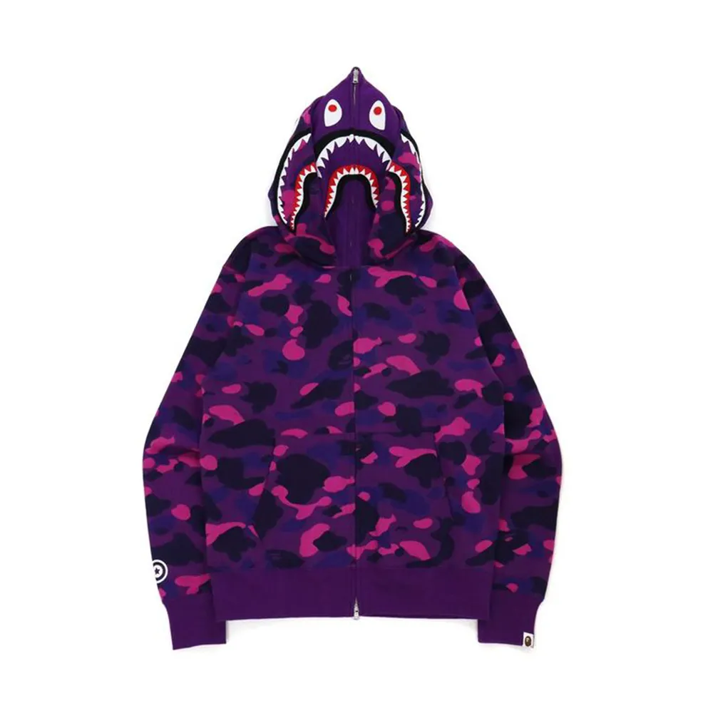 Bape Color Camo Shark Wide Fit Full Zip Double Hoodie Purple sold by PLUS
