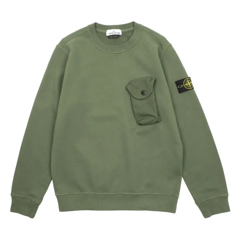 Stone Island Brushed Cotton Fleece Crewneck Pocket Sweatshirt Sage Green sold by PLUS
