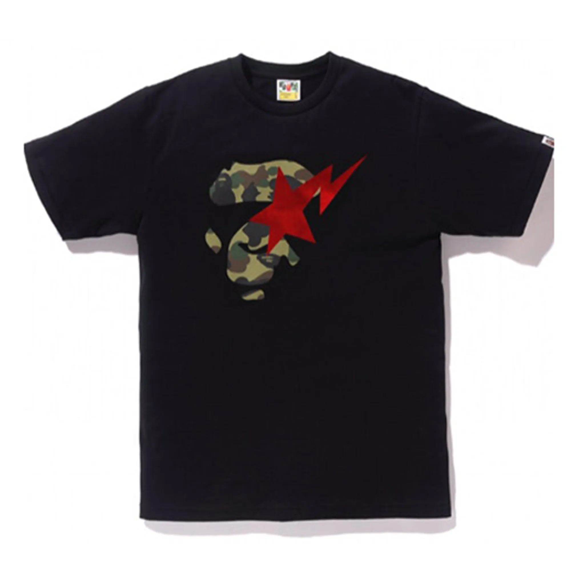 BAPE 1st Camo Ape Face on Bapesta Tee Black/Green/Red sold by PLUS