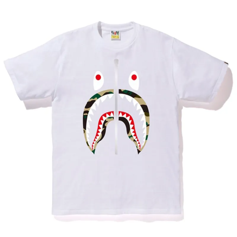 Bape 1st Camo Silver Zip Shark Tee White/Yellow sold by PLUS