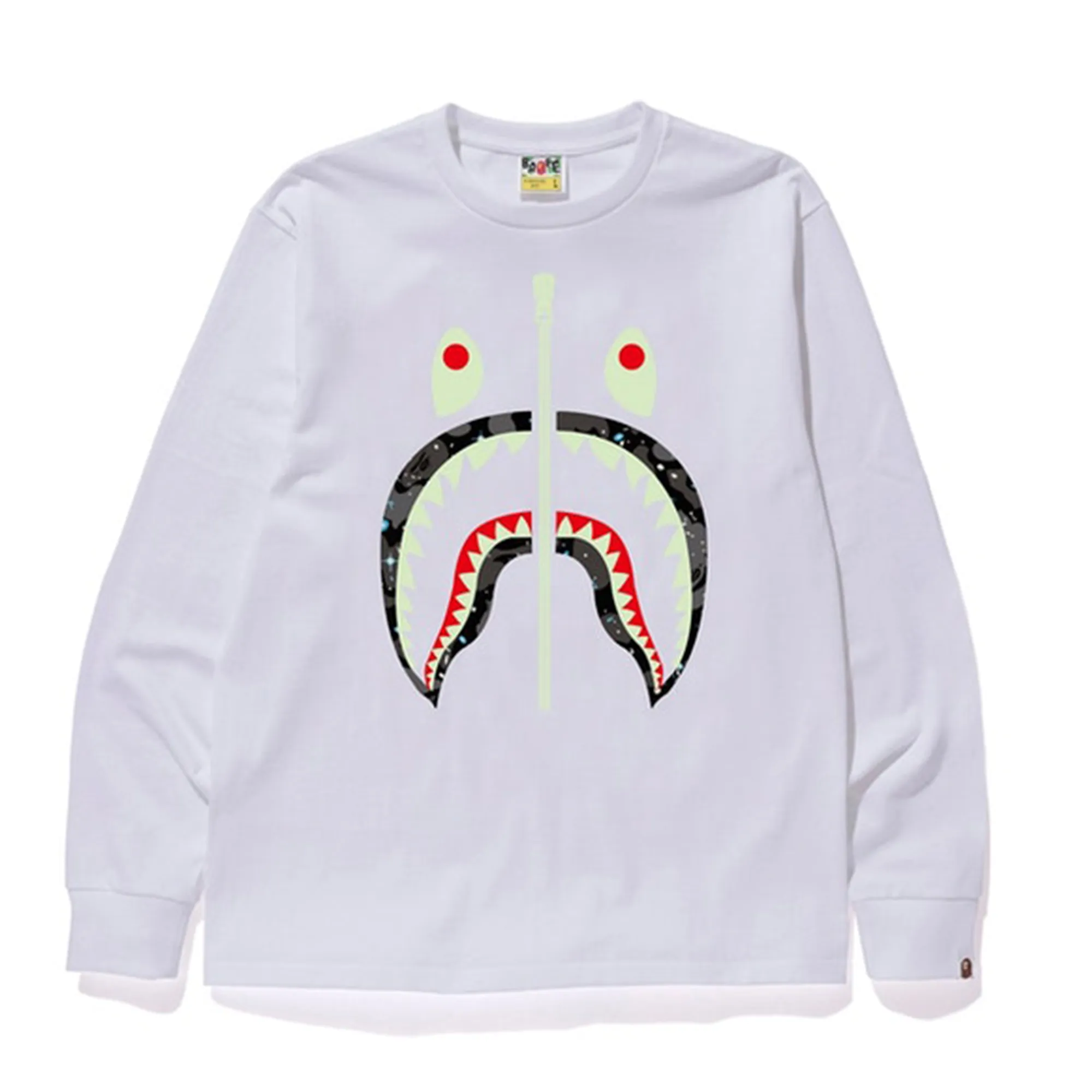 BAPE Space Camo Shark L/S Tee White sold by PLUS