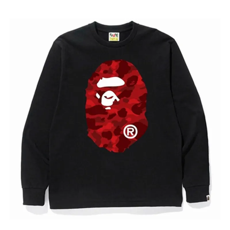 BAPE Color Camo Big Ape Head L/S Tee Black/Red/White sold by PLUS