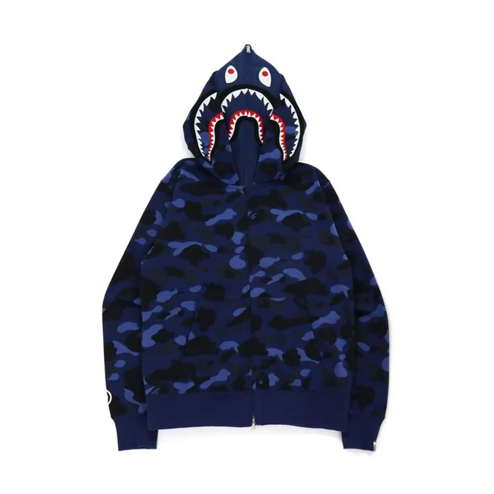 BAPE Color Camo Shark Wide Fit Full Zip Double Hoodie Navy sold by PLUS