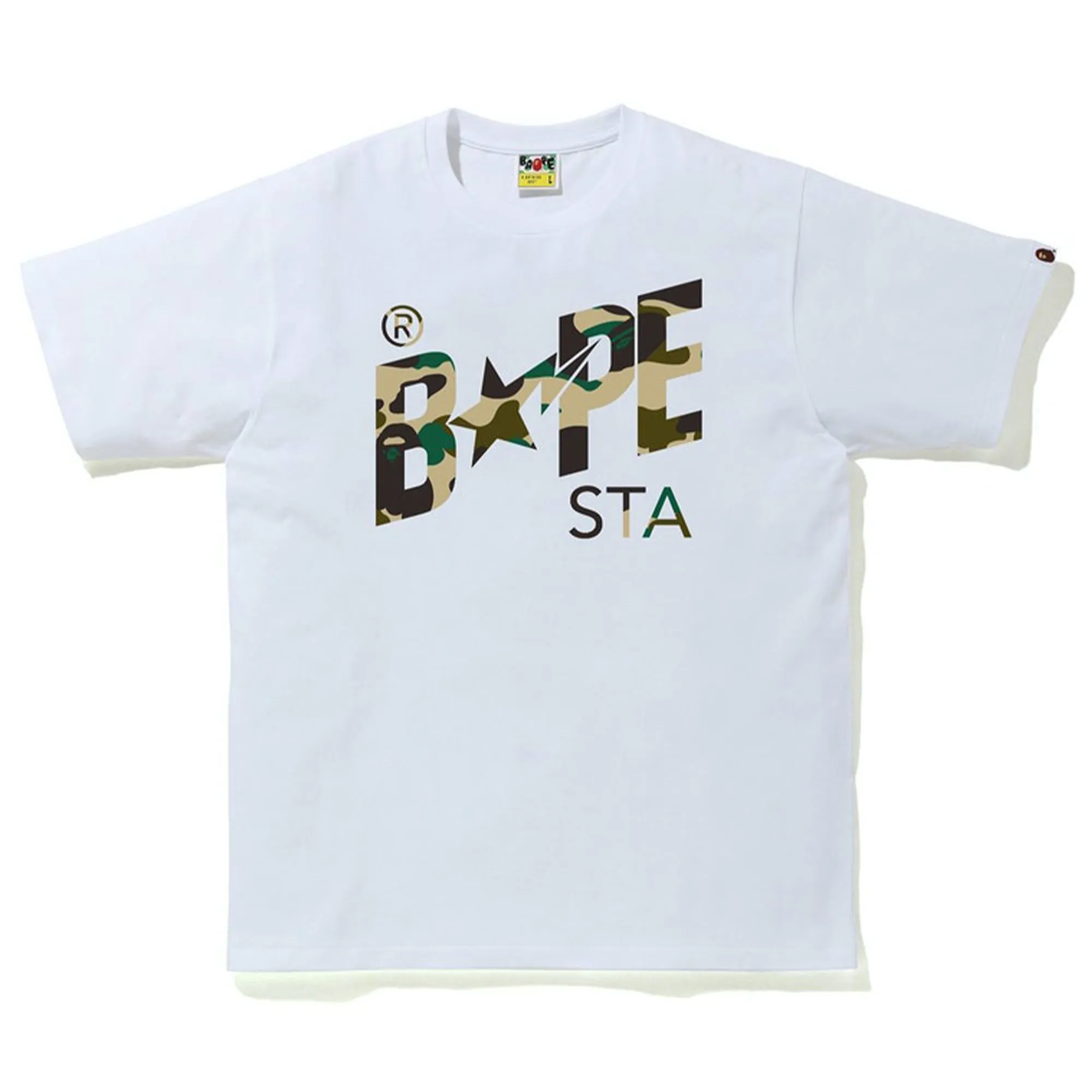 BAPE 1st Camo Bapesta Logo Tee White/Yellow sold by PLUS
