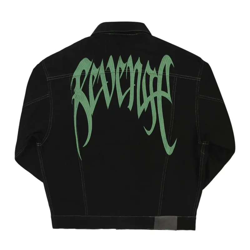 Revenge Embroidered Denim Jacket Black/Green sold by PLUS