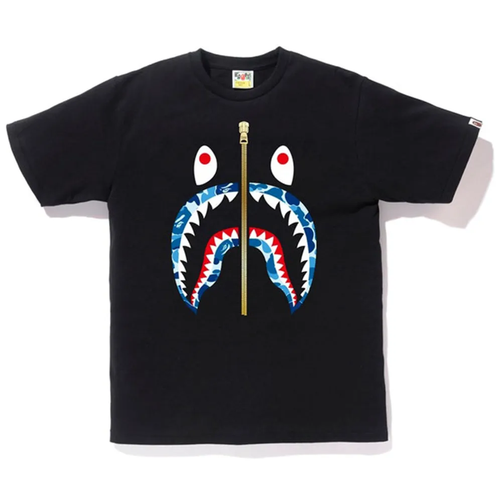 BAPE ABC Gold Zip Shark Tee Black/Blue sold by PLUS