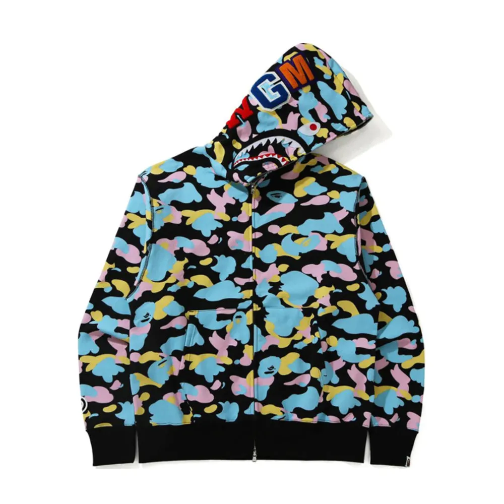 BAPE New Multi Camo Shark Relaxed Full Zip Hoodie Black sold by PLUS
