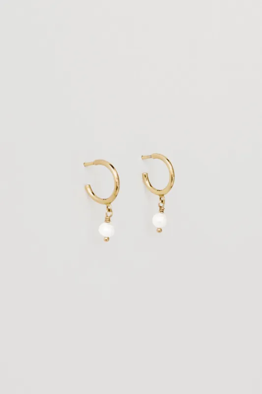 Pearl Charm Hoops, Golden Brass sold by Naomi Murrell